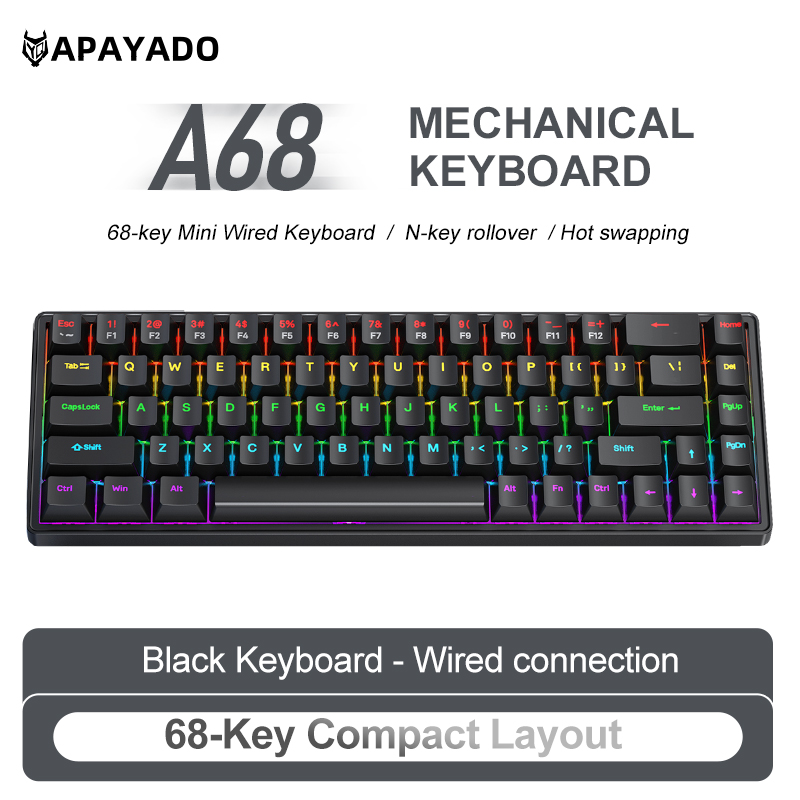 APAYADO A68 Wired Mechanical K - Keyboard Gaming Blue Switch ulasan dan harga